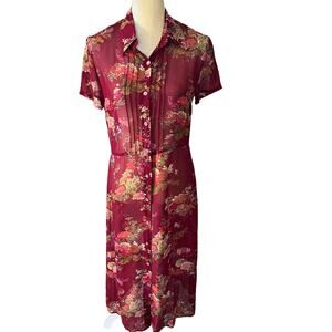 BLUNAUTA Vintage Red Maroon Floral Sheer Dress Shell Only Silk Size 42